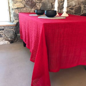 Christmas Red Linen Table Cloth, Red Linen Tablecloth Rectangle, Tablecloth Square, Tablecloth linen, Custom Tablecloth, Red Tablecloth