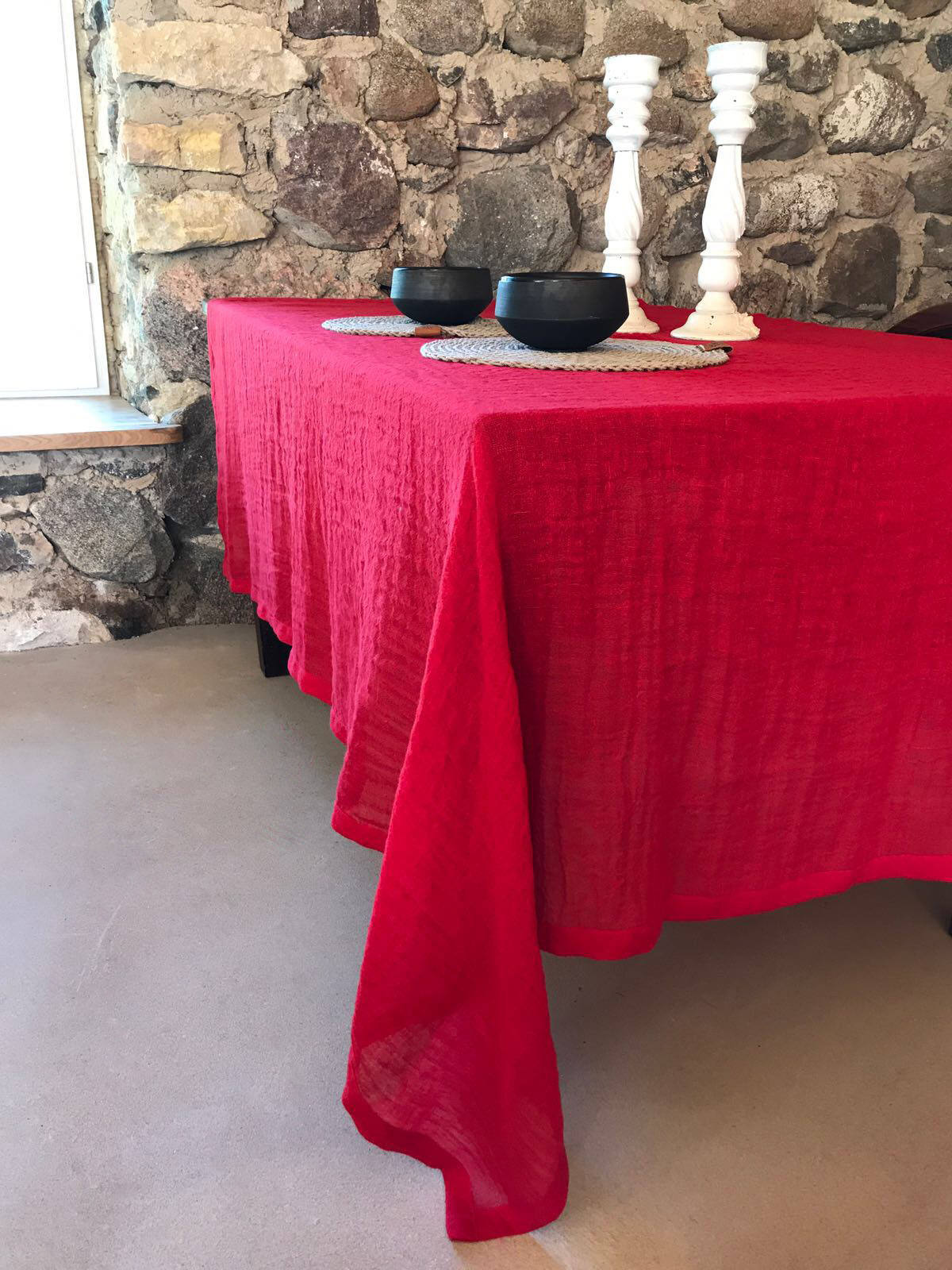Christmas Red Linen Table Cloth, Red Linen Tablecloth Rectangle