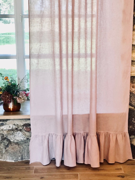 Linen Curtain Panel With Ruffle Dusty Pink Window Curtains Linen Curtain Panel With Ruffle Dusty, Curtain Panel Lengths