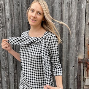 Linen Tunic &#39;Margaret&#39; Tunic with Decorative Bow, Womens Linen Tunic with Pockets, Long Sleeve Tunic Linen