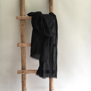 Black Scarf from Pure Linen, Black Linen Scarf, Wraps Shawl, Womens Scarf, Mens scarf, Gift for Her, Gift for him, scarf black, summer scarf