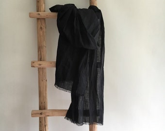 Black Scarf from Pure Linen, Black Linen Scarf, Wraps Shawl, Womens Scarf, Mens scarf, Gift for Her, Gift for him, scarf black, summer scarf