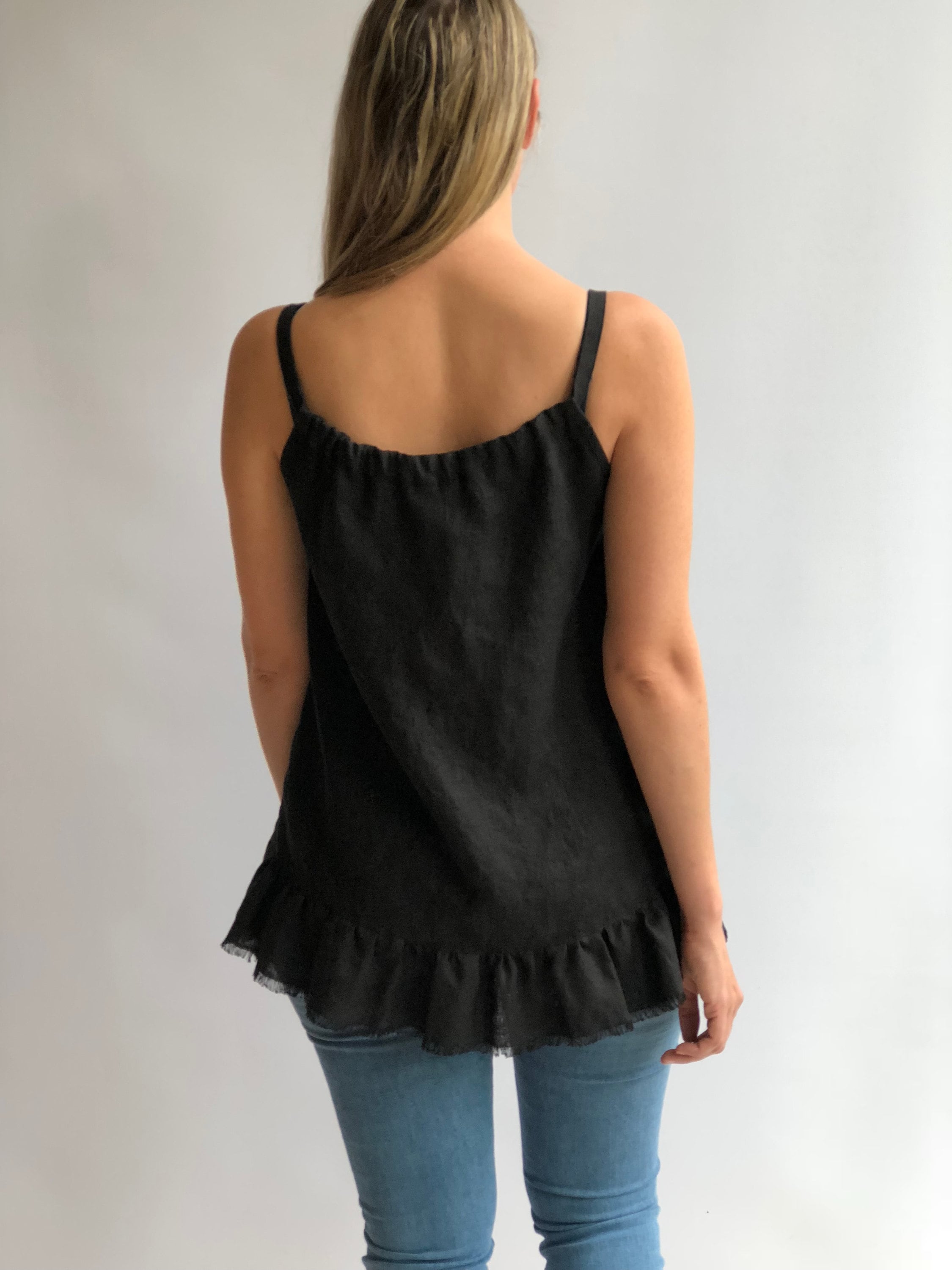 Sleeveless Linen Top Carola, Drawstring neckline Top, Womens Top, Linen