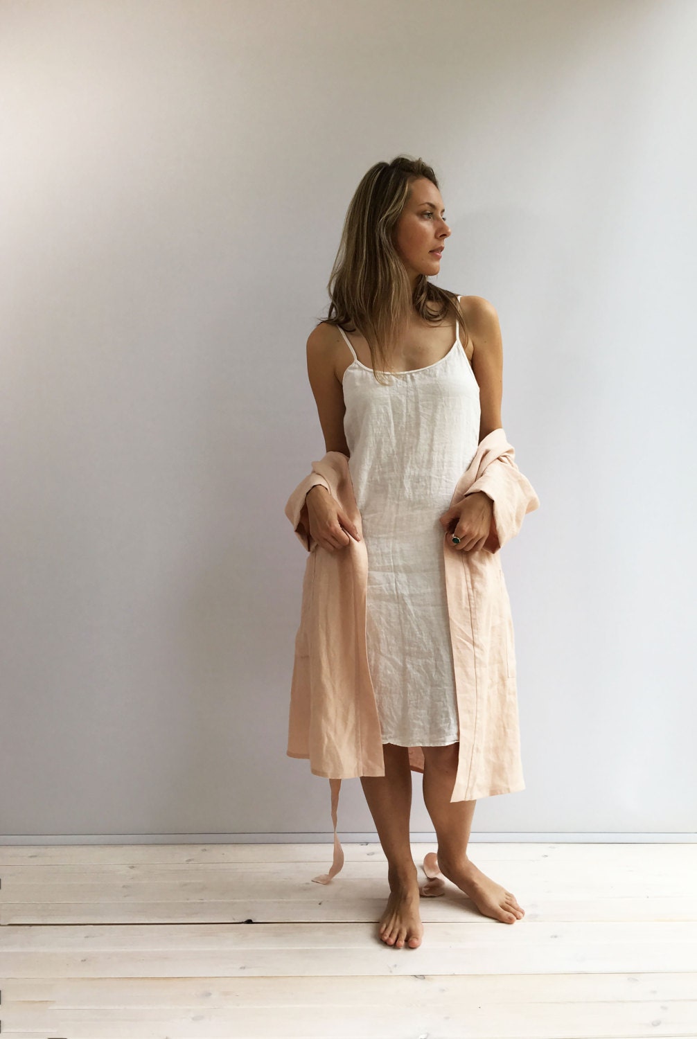 Natural Linen Slip Dress, Simple Undergarment