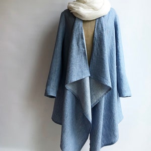 Linen Kimono Jacket, Loose Linen Drape Jacket, Blue Cardigan Linen ...