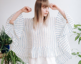 Linen Cape Top 'Penelope', Gauzy Linen Top, Plus size Cape Top, Plus size kimono top, Linen plus size top women, linen cover up