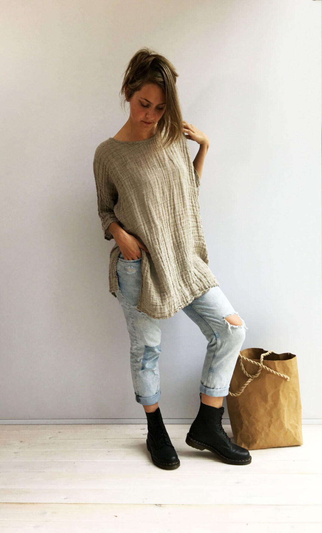 Rustic Linen Top, Taupe Womens Top, Loose Top, Tunic Top, Linen