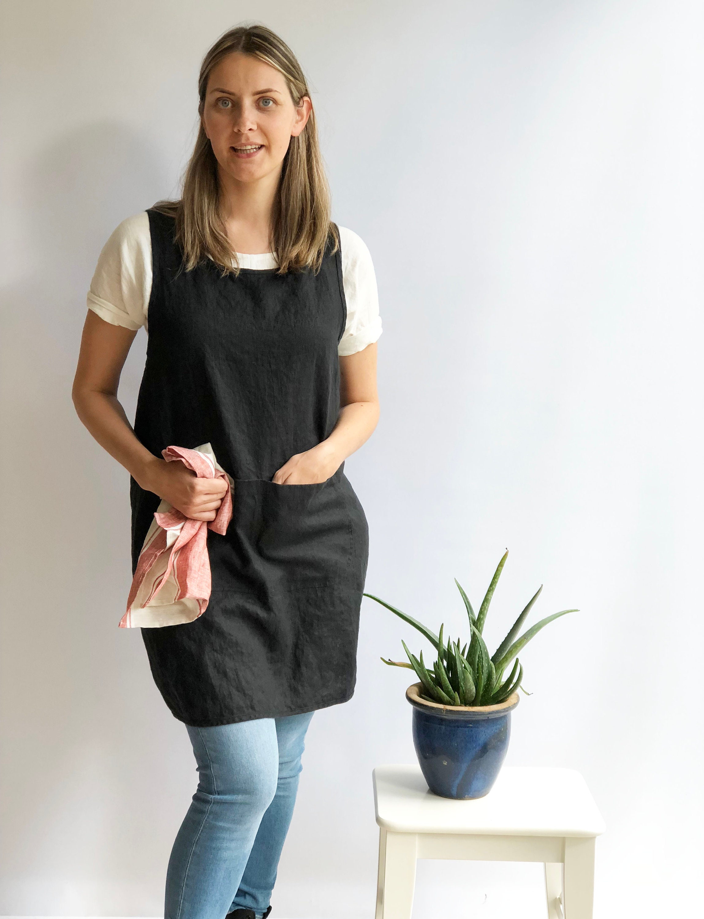 white pinafore apron plus size