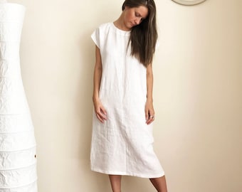 Long Linen Dress with Short Sleeves, Simple Linen Dress, Long Tunic Dress, Plus size Maxi Linen Dress, Long linen dress, Long Womens tunic