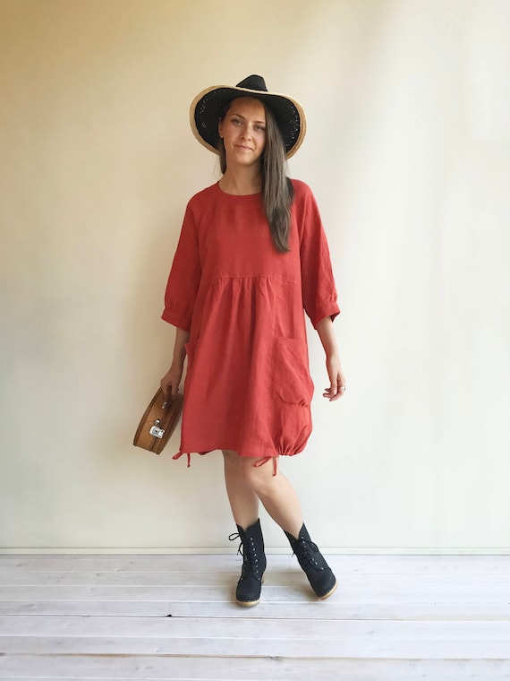 alexia stam/linen v-neck dress brown