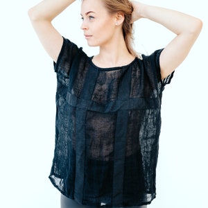 Linen Sheer( Gauze) Cover Up, V-neck Top, Linen Gauze Top