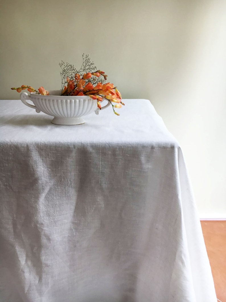 White Linen Table Cloth, Pure White Linen, Tablecloth Rectangle, Tablecloth Square Pure White Tablecloth linen Tablecloth Creamy White linen image 3