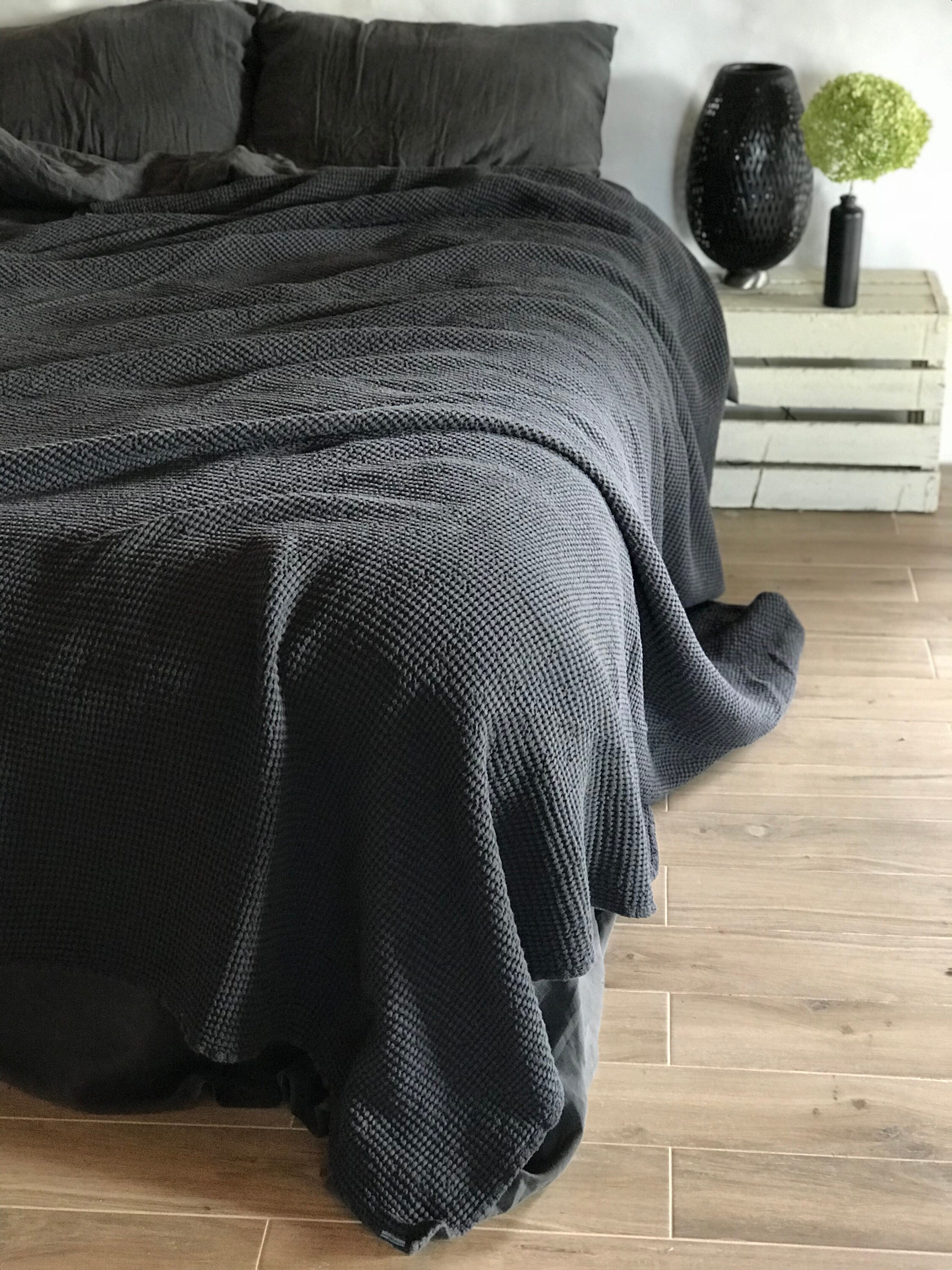 Dark Grey Blanket Linen and Cotton Blend Blanket Voluminous Etsy