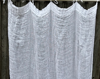 White Rustic Gauze Linen Curtain Panel, Window Curtains, Sheer Curtains, Linen Drapes, Long Curtain, Linen Curtains, Boho Curtains