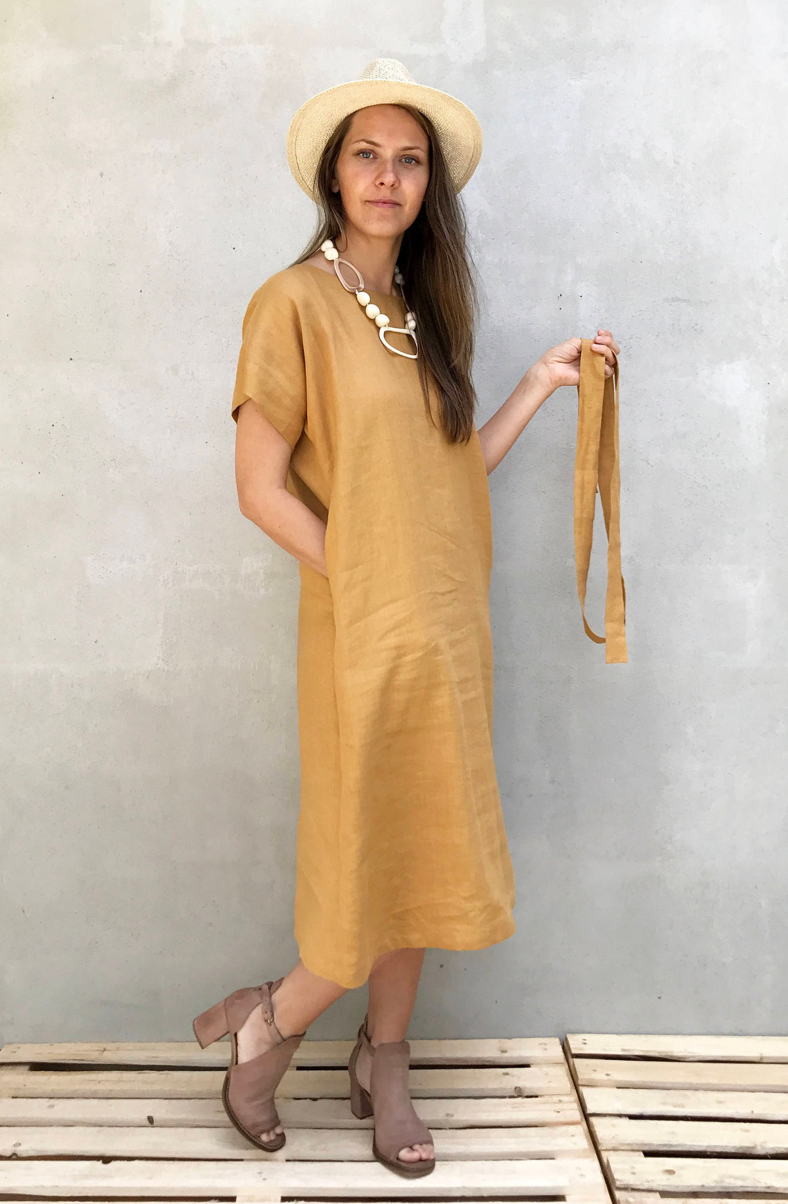 Long Linen Tunic Dress With Short Sleeves Simple Linen Dress Etsy