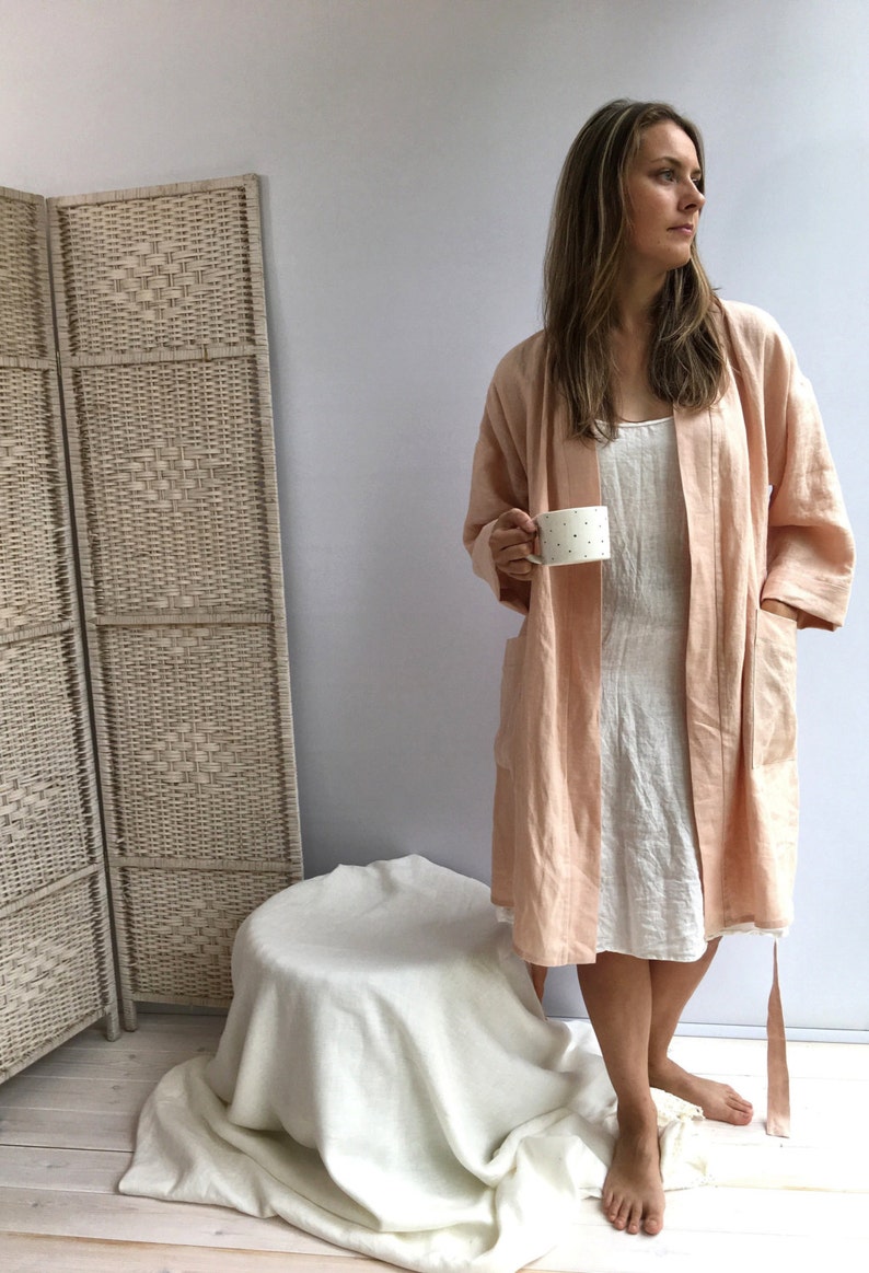 Linen Robe Soft Kimono Robe Robe Coverup Robe for Bride Etsy