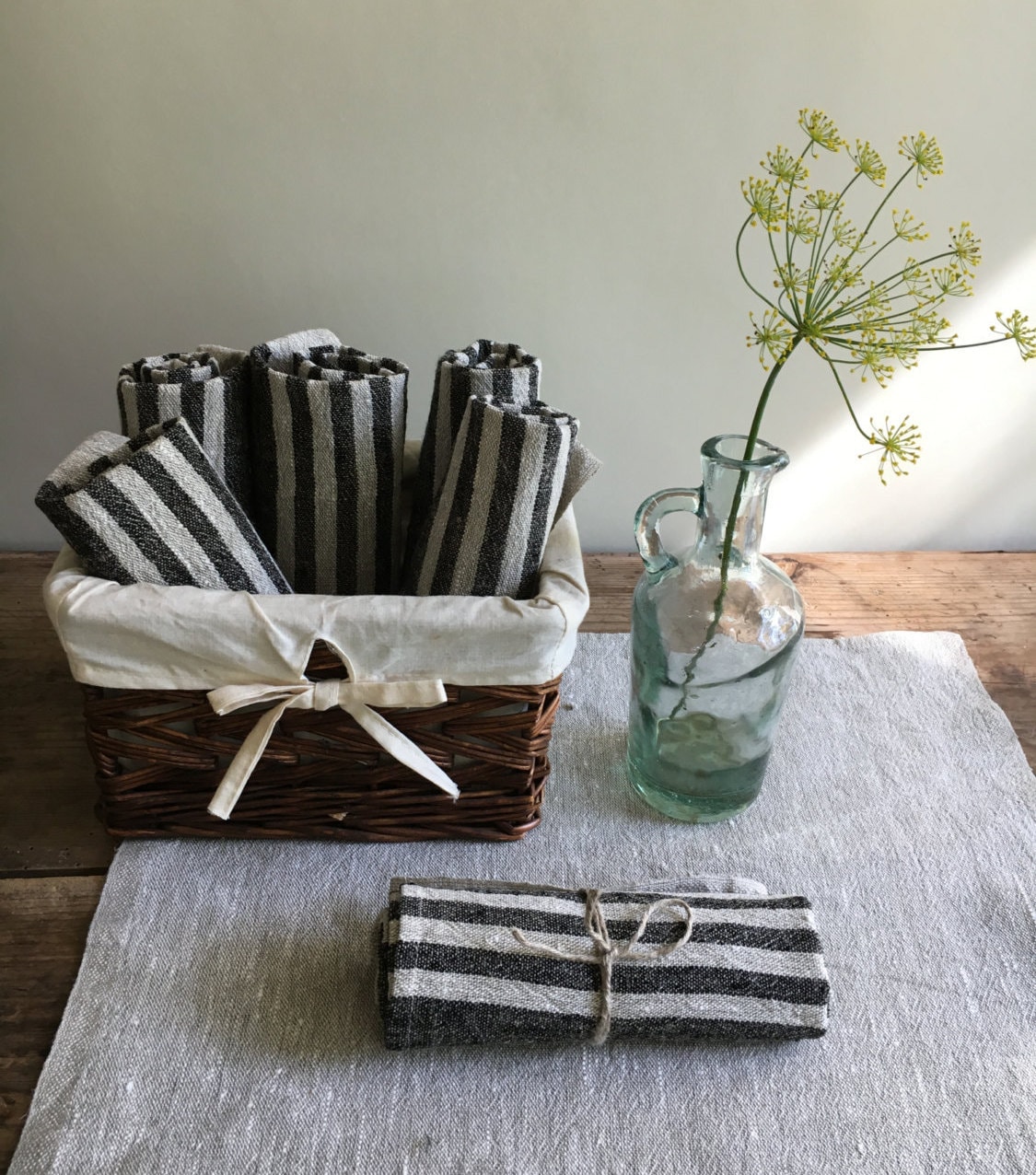 Rustic Kitchen Towels Set of Four Linen Towels Striped Etsy