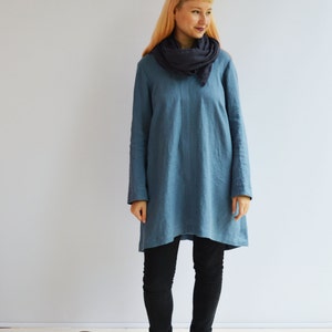 Blue Linen Tunic, Plus size tunic top, Linen Tunic for Women, Womens tunic, loose linen tunics, plus size clothing, tunic dress women linen image 2