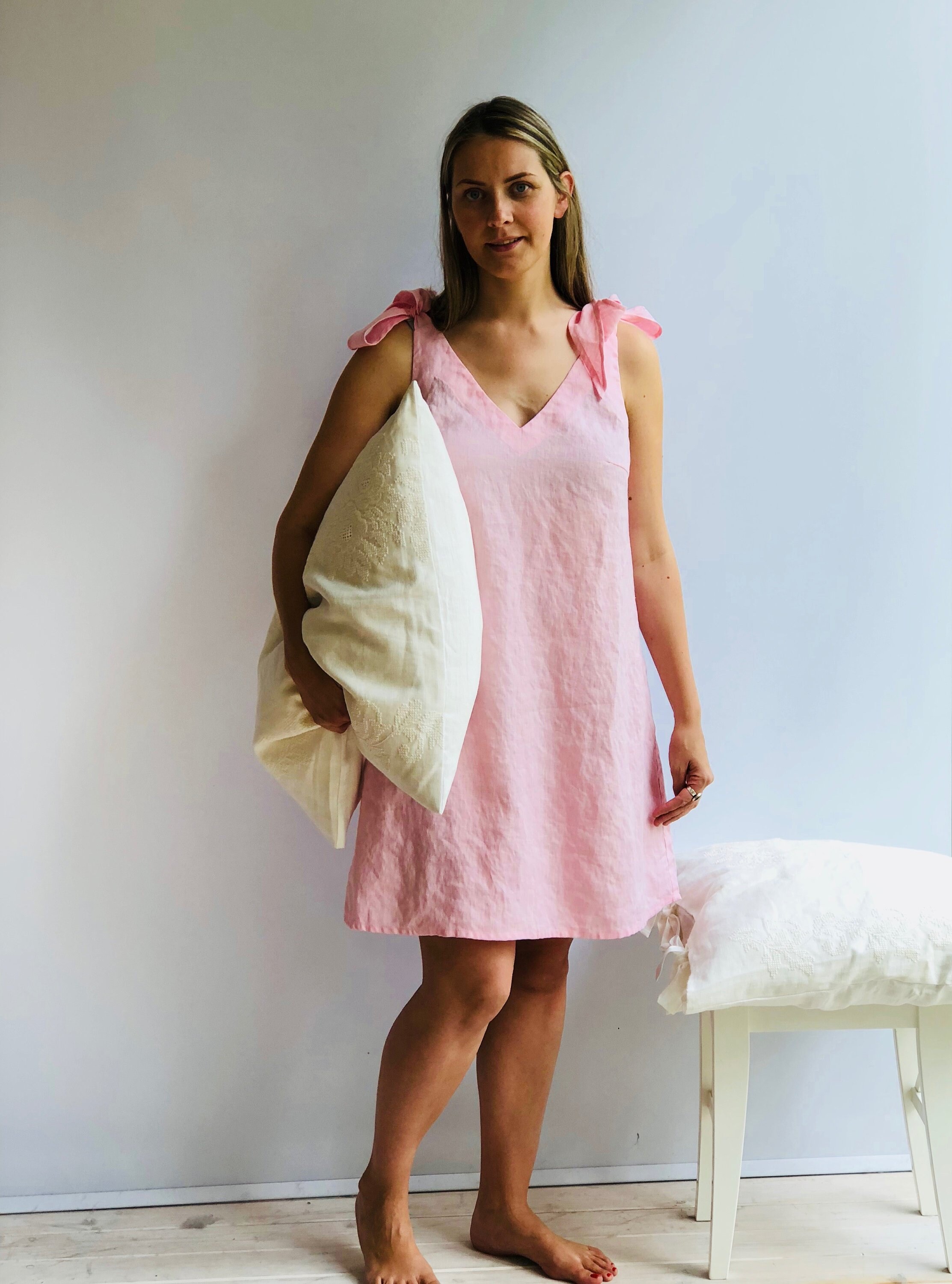 Linen Nightgown, Linen sleepwear, Night Dress, Pink Nightgown, Summer