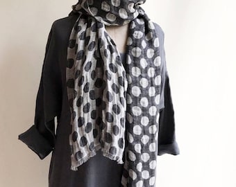 Polka Dot Scarf from Pure Linen, Grey Linen Scarf, Black Linen Scarf, Wraps Shawl, Womens Scarf, Gift for Her, scarf black, summer scarf dot