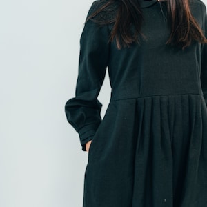 Linen Dress, Winter Dress, Long linen dress, plus size maxi dress with sleeves, plus size dress, peter pan collar dress, vintage style