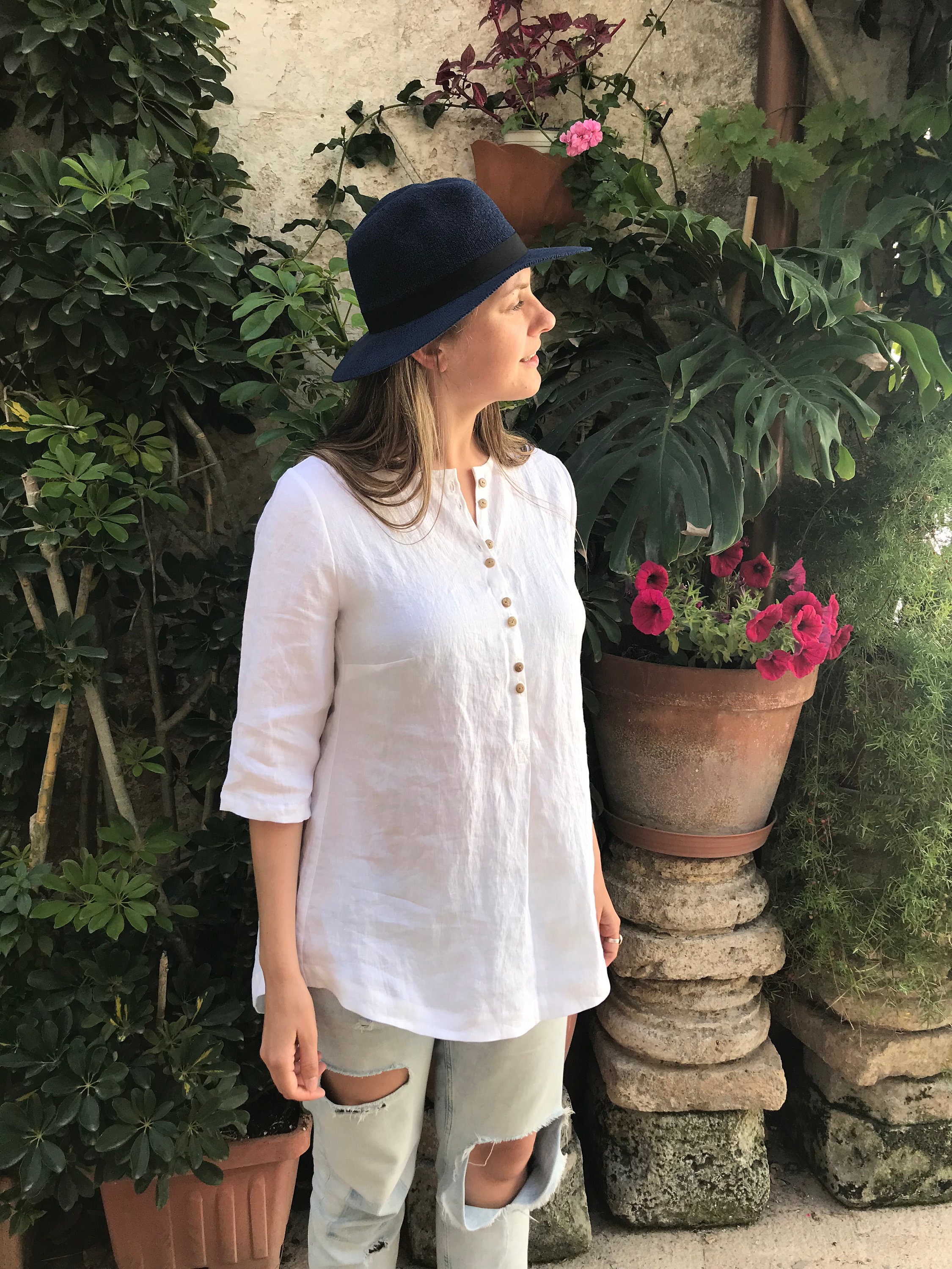 Janella Loose Fit Frill Hem Linen Shirt