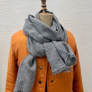 Checkered Linen Scarf, Gift for Him, Classic Pattern Scarf, Black and White Scarf, Gift for Men, Gift for Boyfriend, Gifts for dad Scarf