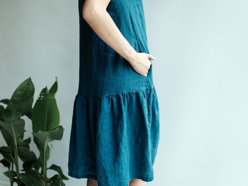 A line Drop Waist Dress 'Julia' from Linen, Drop Waist Linen Dress, Dress Woman, Linen Dresses for Women, A line dress, Short Sleeve Dress image 4