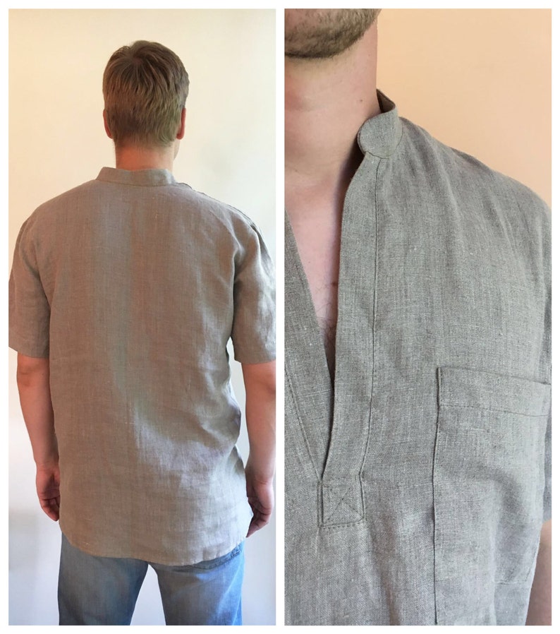 Mens Linen Shirt With Short Sleeves Linen Polo Shirt Men - Etsy