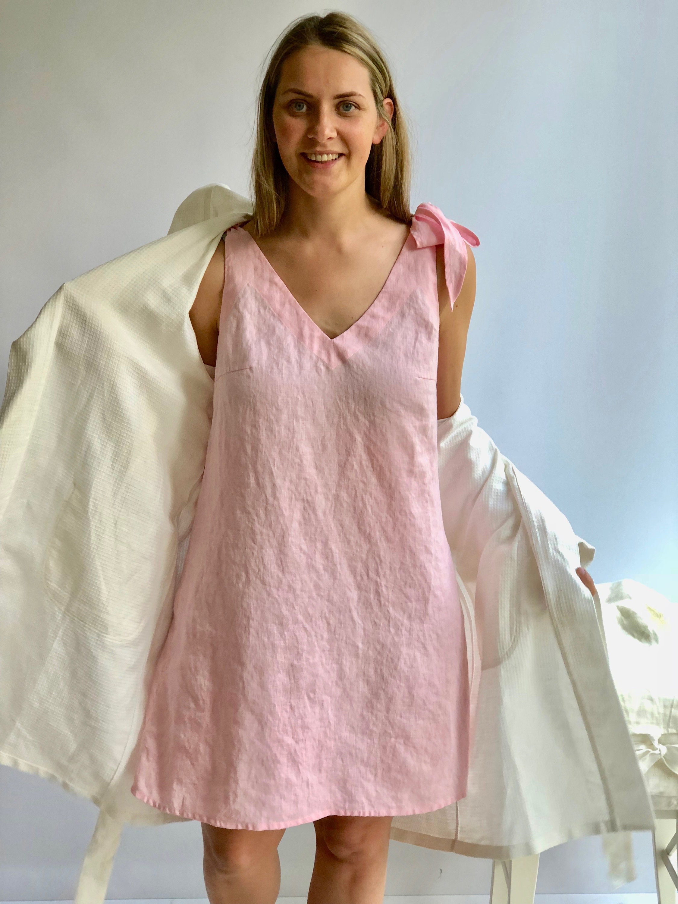 Linen Nightgown, Linen sleepwear, Night Dress, Pink Nightgown, Summer dress, Sleeveless linen