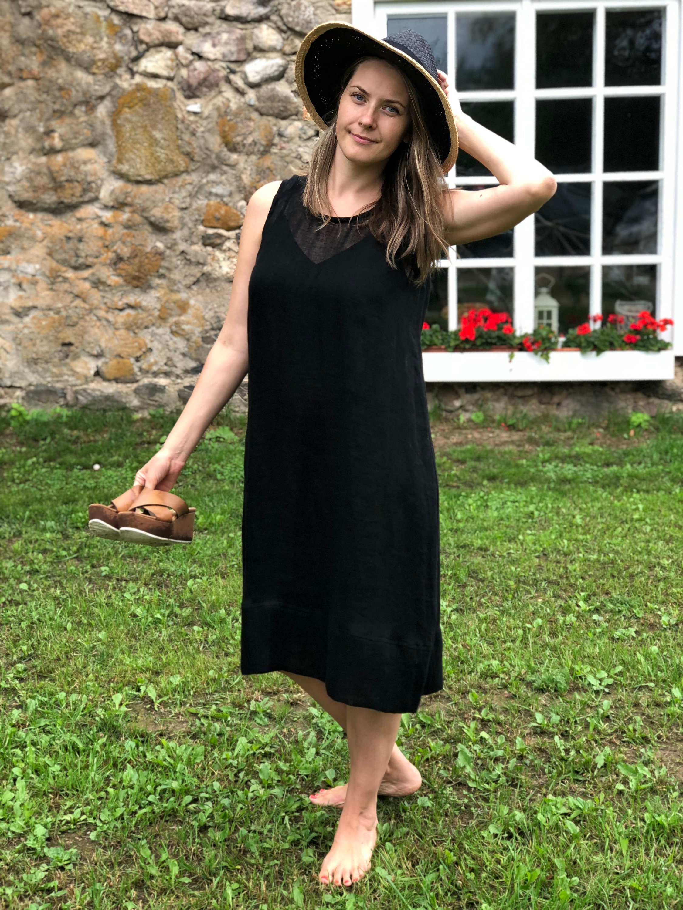 Black Gauze Linen Dress Kate