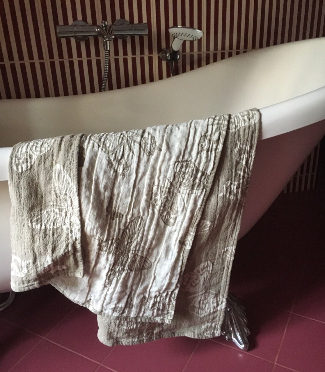 Serviette de Bain en Linge avec Papillons, Serviette Riche, Duplex à Deux Côtés, Plage, Drap 100% Li