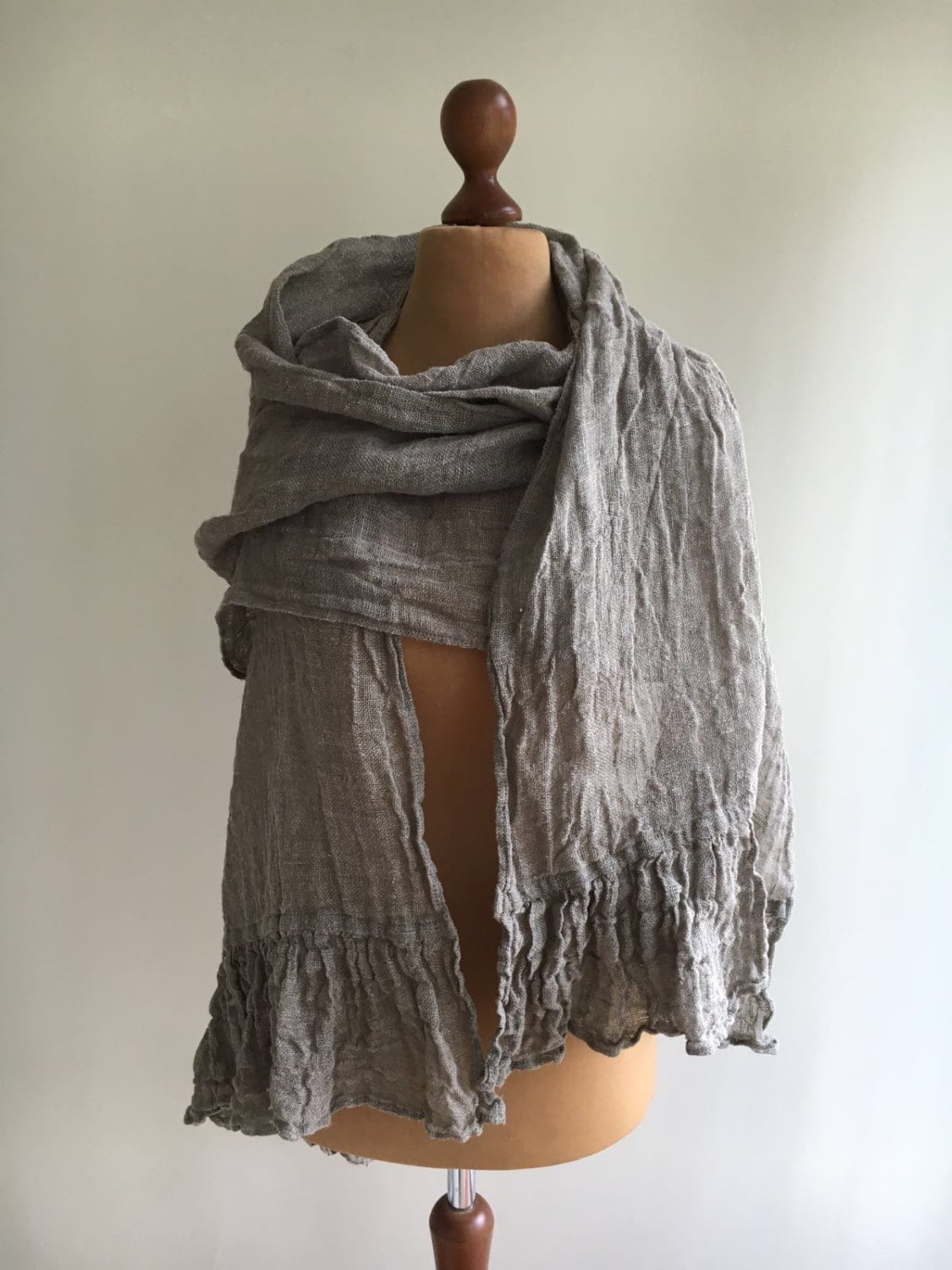 Linen Scarf With Ruffle, Wraps Shawl, Womens Shawl, Linen Shawl, Extra