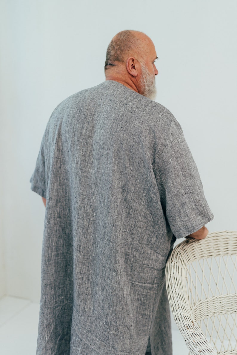 Linen Mens Kaftan "Douglas", mens robe linen, mens linen kaftan, men caftan, plus size robe, men's kaftan, plus size caftan, men gift pyjama image 5