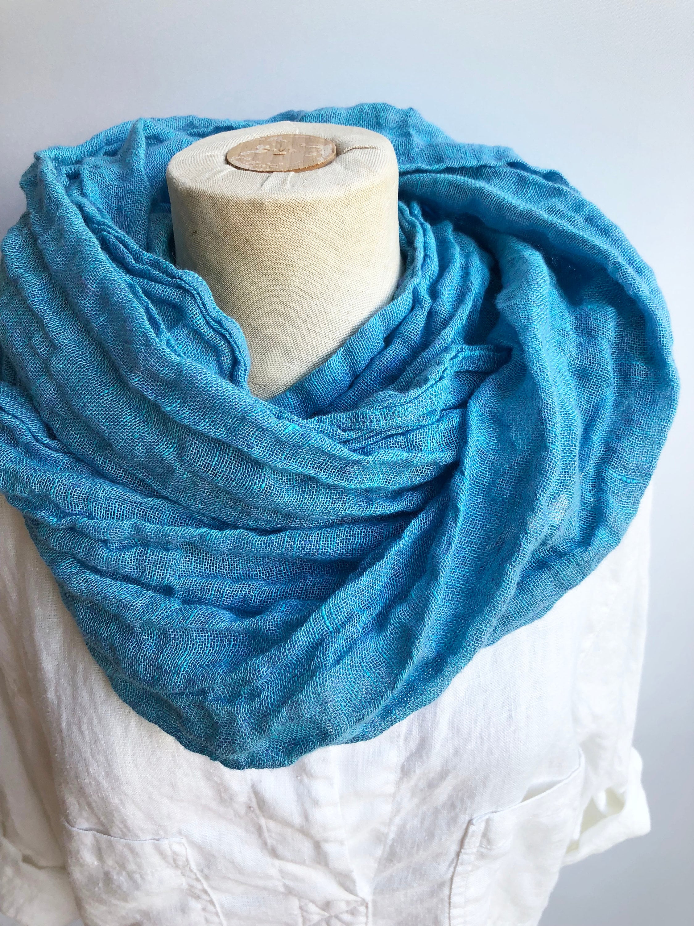 Bright Blue Gauze Linen Scarf, Blue Linen Scarf, Gauze Scarf for Her