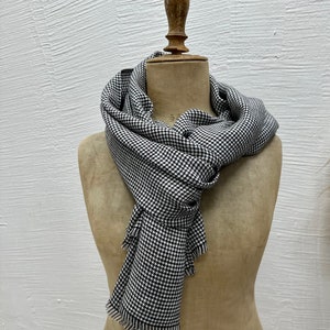 Checkered Linen Scarf, Gift for Him, Classic Pattern Scarf, Black and White Scarf, Gift for Men, Gift for Boyfriend, Gifts for dad Scarf