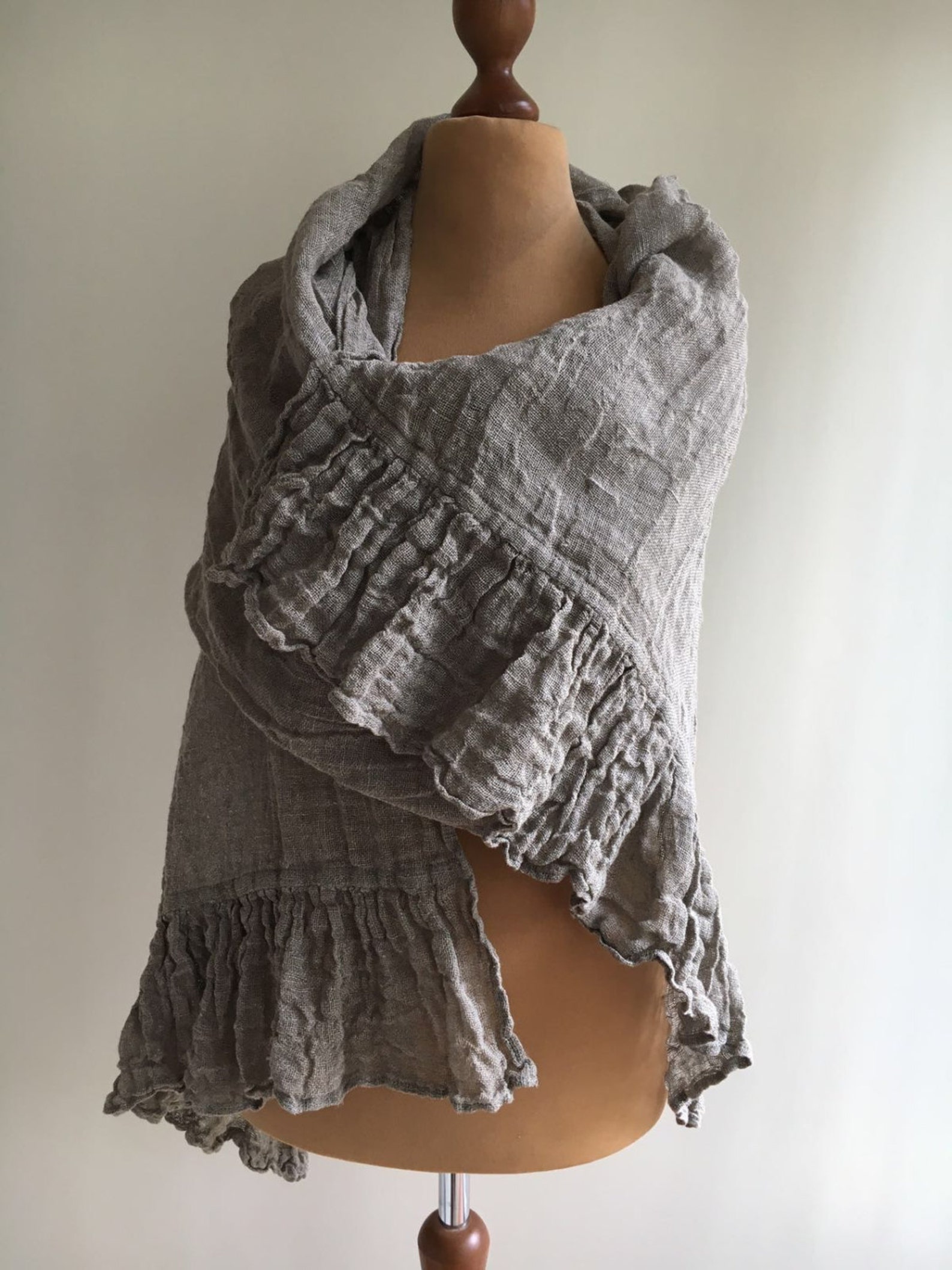 Linen Scarf With Ruffle Wraps Shawl Womens Shawl Linen Etsy