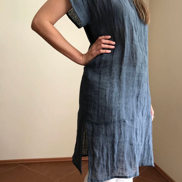 Gauzy Leinen Tunika Coverup, Rustikales Leinen Tunika Top, Übergröße Top, Rustikales Hemd Natur Eco friendly, gauzy Coverup, Übergröße Strand Coverup