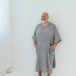 Linen Mens Kaftan "Douglas", mens robe linen, mens linen kaftan, men caftan, plus size robe, men's kaftan, plus size caftan, men gift pyjama image 2