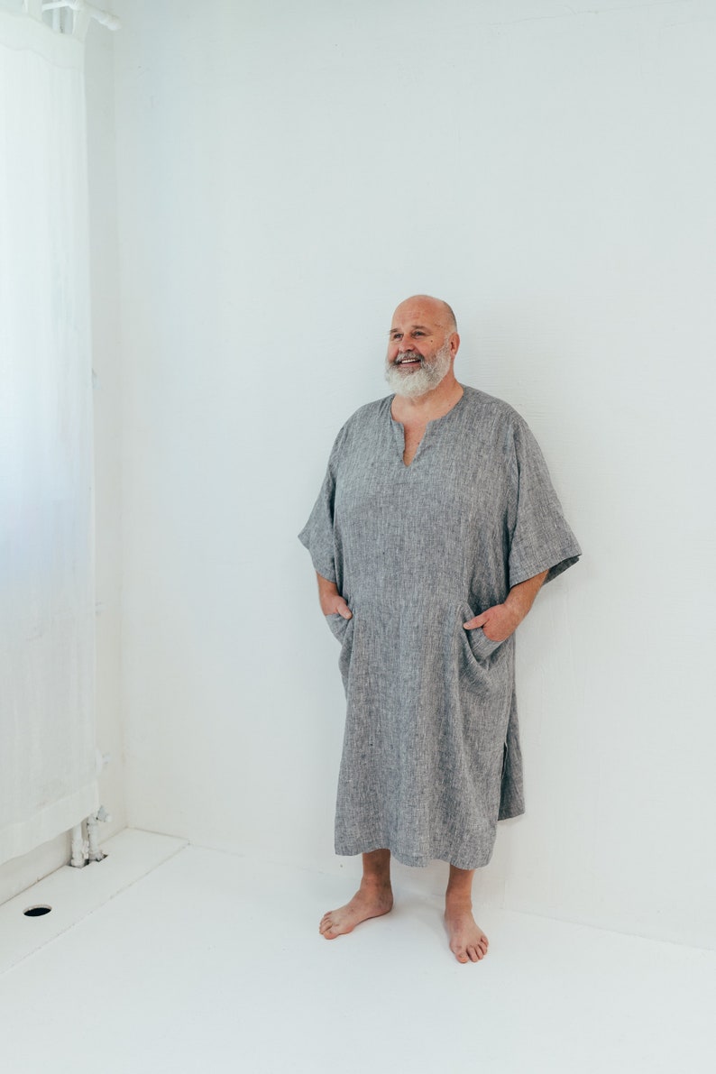 Linen Mens Kaftan "Douglas", mens robe linen, mens linen kaftan, men caftan, plus size robe, men's kaftan, plus size caftan, men gift pyjama image 2