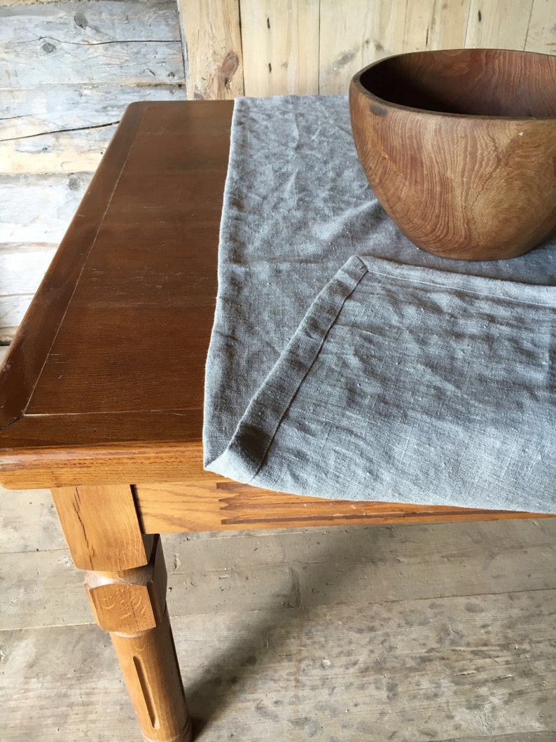 Tissu de table en lin naturel, texture rustique magnifique Taupe Lin Nappe Rectangle, Nappe Carrée, Table de ferme, Nappe image 5