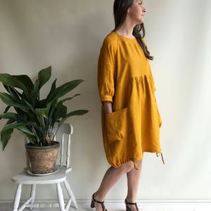 Linen Dress for Women, Dress with Sleeves, Womens Dress, Plus Size Tunic Dress, Loose Dress, Linen Dress Plus size Linen Dress Woman image 2