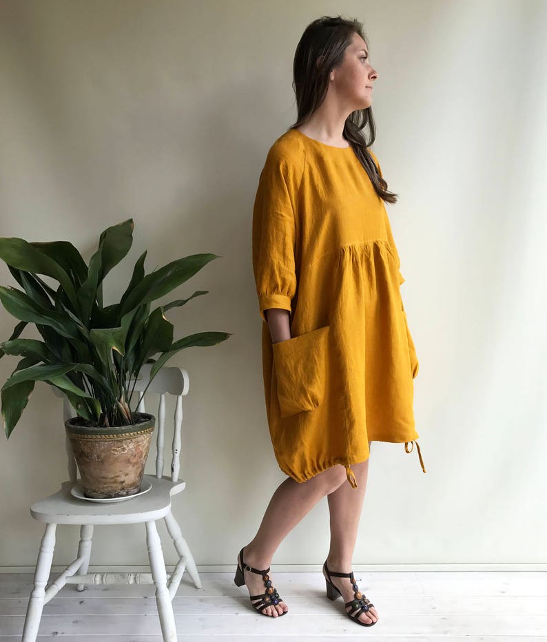 Linen Dress for Women, Dress with Sleeves, Womens Dress, Plus Size Tunic Dress, Loose Dress, Linen Dress Plus size Linen Dress Woman image 2