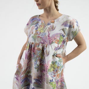 Linen Tunic Dress &#39;Lilah flower&#39;, Maternity dress, Linen Blouse, Tunic Plus Size Dress, Linen Clothes Women, Womens linen dress