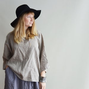 Oversized linen top, boxy top, Plus size linen shirt, Plus size top, Boho Top, Boxy Shirt, Oversized Black Top, 3/4 sleeves, Linen Tunic Top