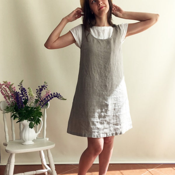 Linen Jumper Dress, Pinafore Dress, Linen Dress, Sleeveless Dress, Natural Dress, Summer Dress, Plus Size Sundress, Linen Dress Women Jumper