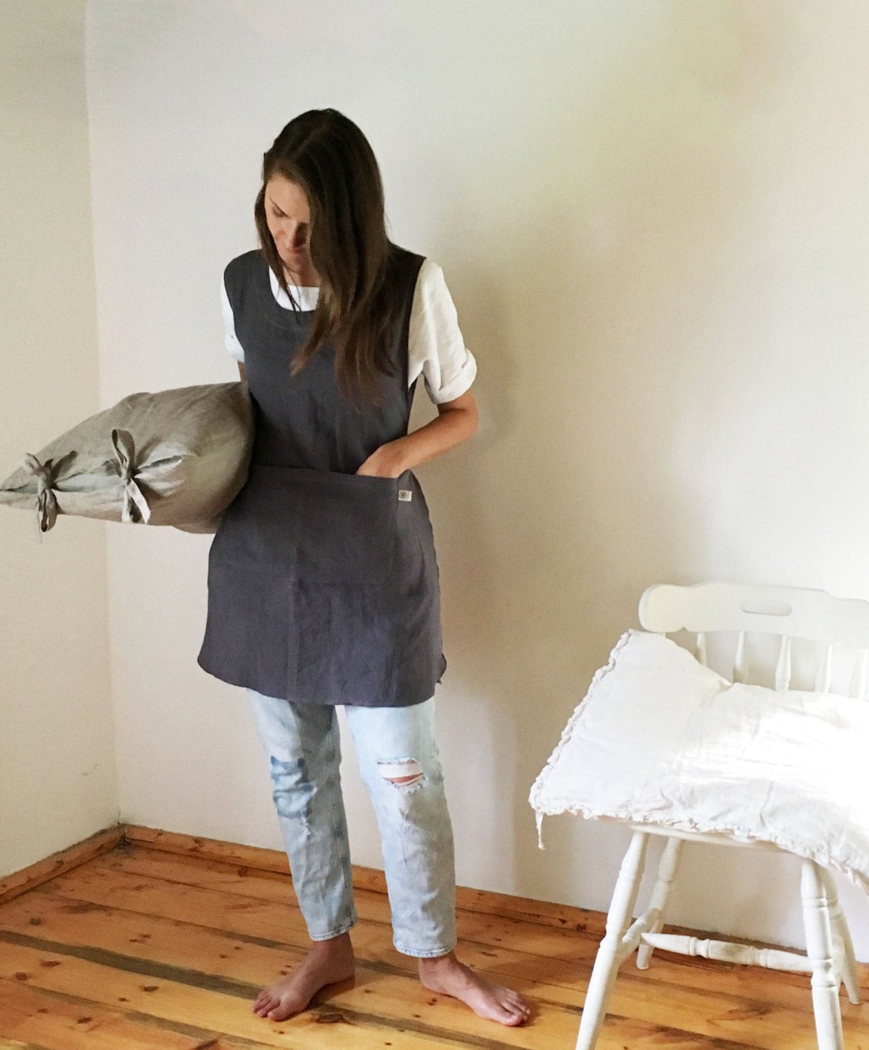 Light Pinafore Apron Dress, Linen Smock, Linen Pinafore Apron, Pinafore