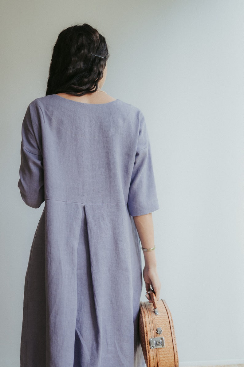 Linen Midi Dress 'Beckie', Loose Linen Dress for Women, Linen Tunic Dress, Plus size clothing, Maternity Dress image 5