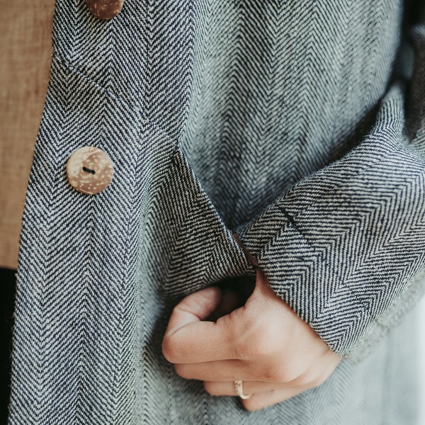 Veste en lin, veste en lin pour femme « Cate », manteau en lin, gilet en lin, veste avec poche et boutons