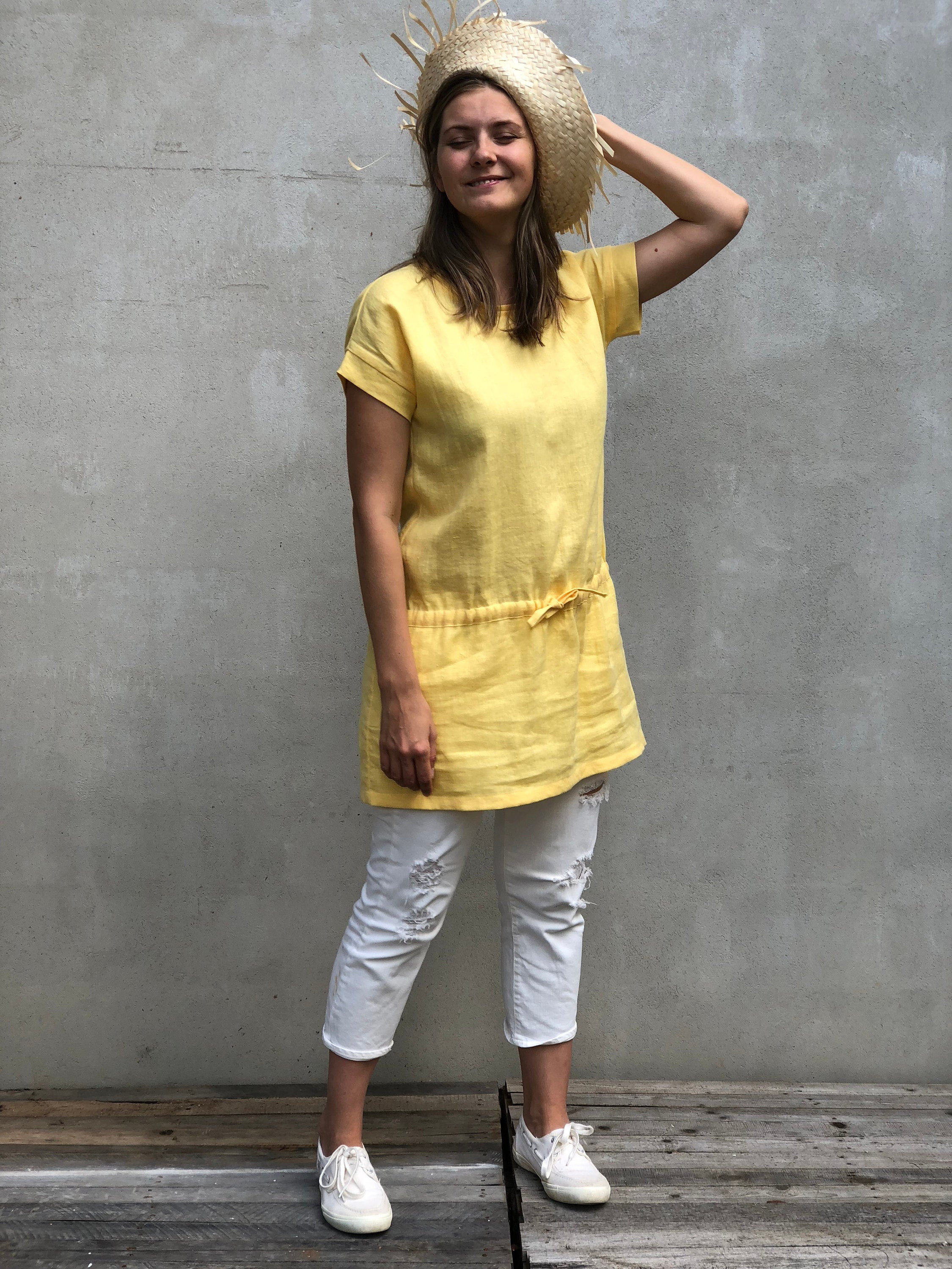 Linen Tunic 'Amelia', Yellow Summer Tunic, Beach Tunic Linen Shirt